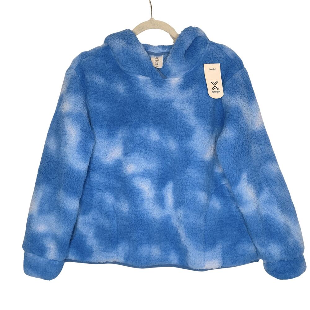Xersion Faux Fur Tie-Dye Cloud Long Sleeve Hoodie Girl's 3XL Pullover Blue New